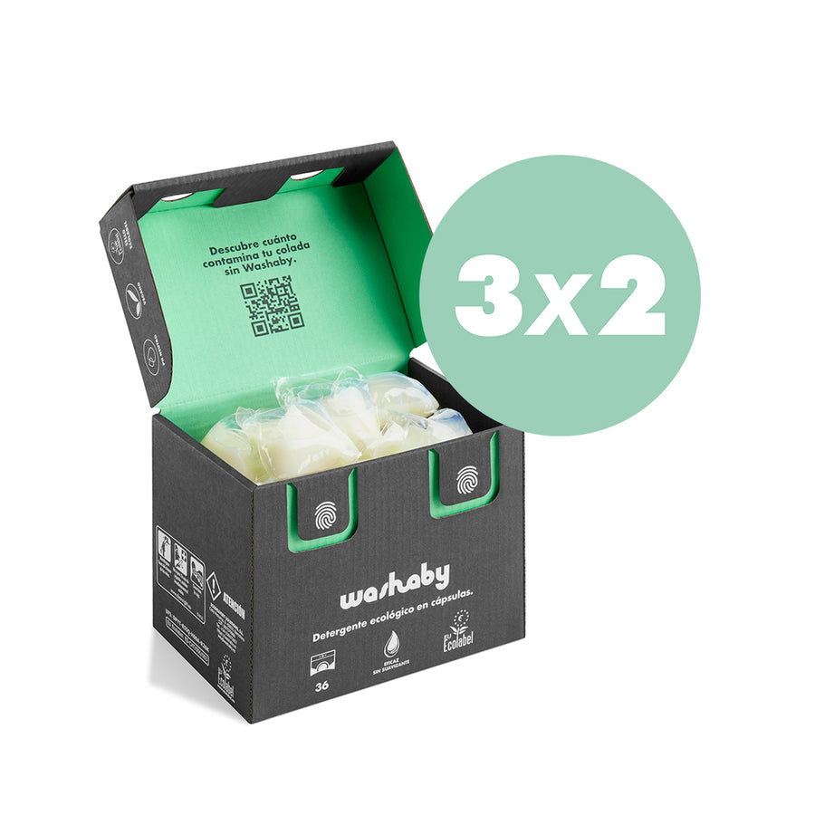 Pack 36 cápsulas de detergente ecológico para ropa, cero plásticos.