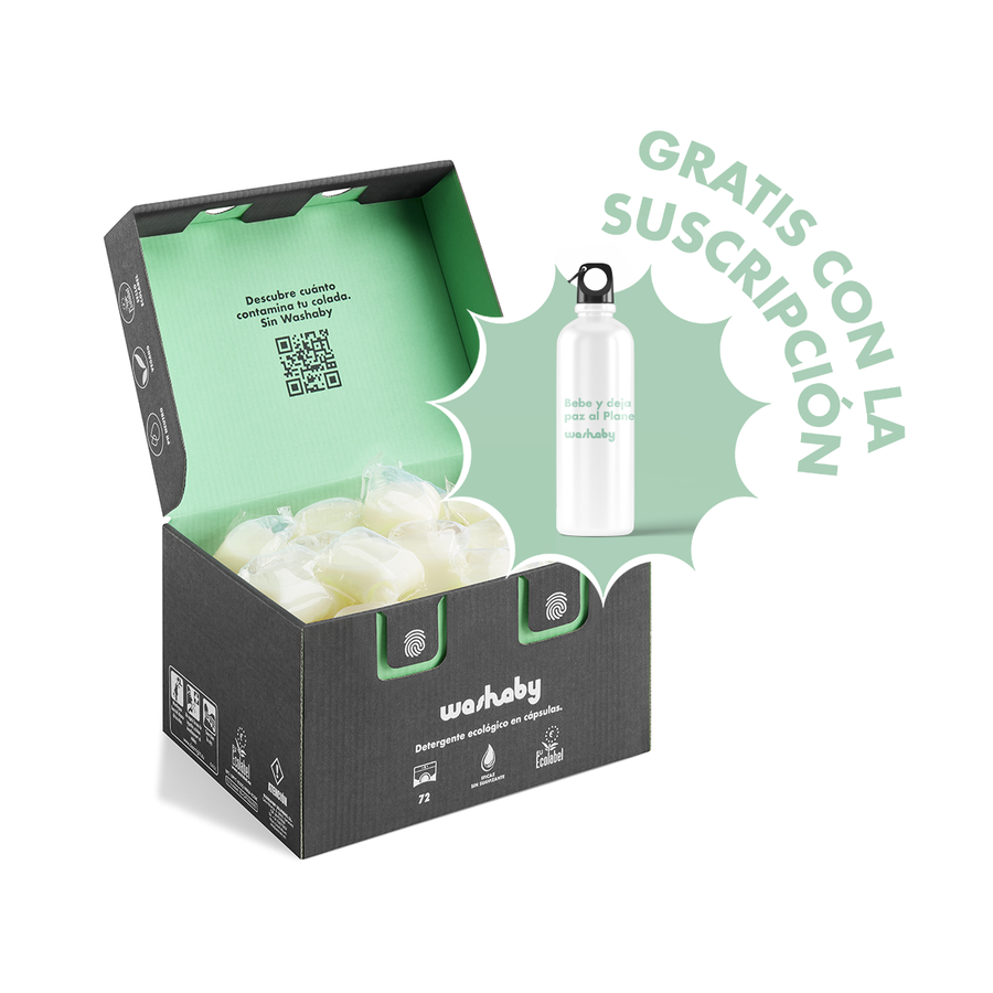 Pack familiar 72 cápsulas de detergente ecológico para ropa, cero plásticos.