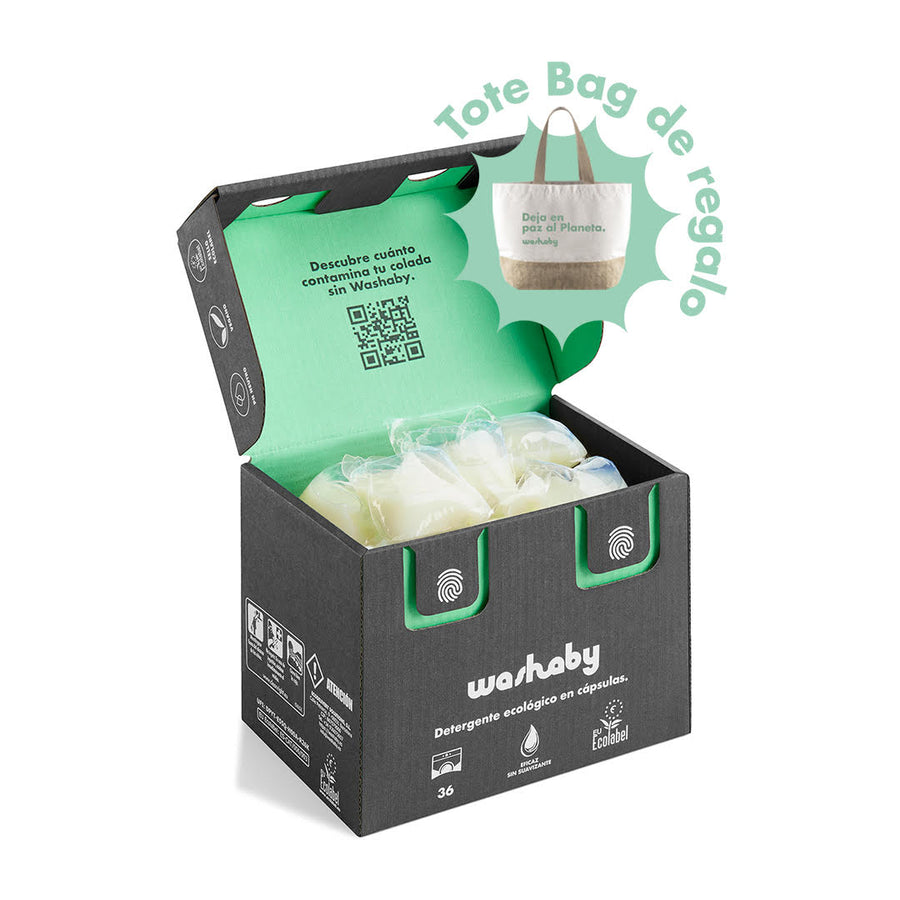 Pack 36 cápsulas de detergente ecológico para ropa, cero plásticos.